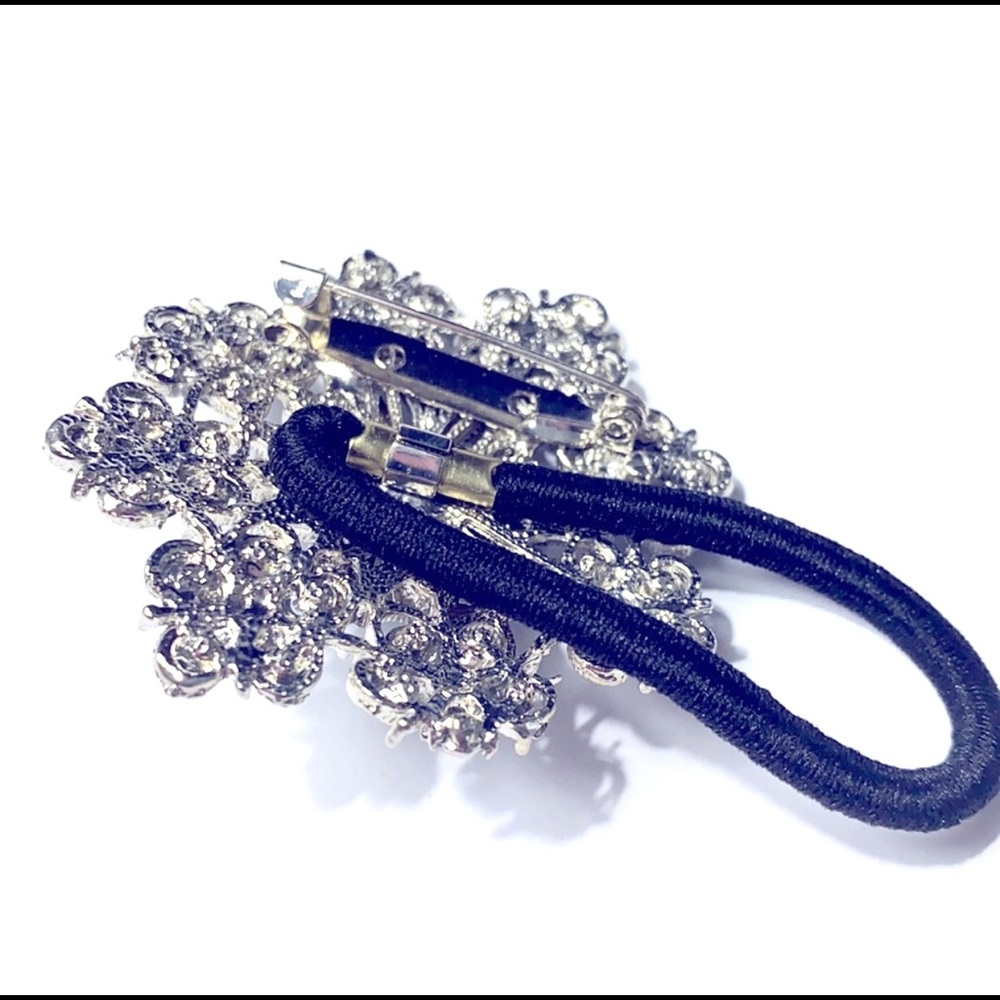 6/$18 Ponytail Holder Brooch Clear Rhinestones 2 In 1 Snowflake - Picture 2 of 2